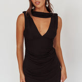 Saved Draped Neck Mini Dress Black