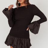Promise Bubble Hem Open Back Mini Dress Black
