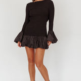 Promise Bubble Hem Open Back Mini Dress Black