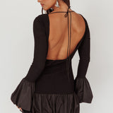 Promise Bubble Hem Open Back Mini Dress Black