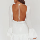 Promise Bubble Hem Open Back Mini Dress White