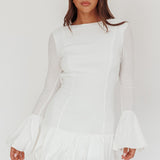 Promise Bubble Hem Open Back Mini Dress White