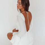 Promise Bubble Hem Open Back Mini Dress White