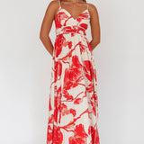 Sunny Afternoon Gathered Waist Maxi Dress Floral Pink