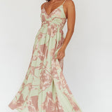 Sunny Afternoon Gathered Waist Maxi Dress Floral Sage