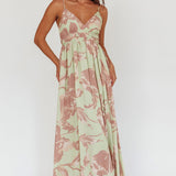 Sunny Afternoon Gathered Waist Maxi Dress Floral Sage