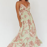 Sunny Afternoon Gathered Waist Maxi Dress Floral Sage