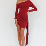 Afroditi Side Sash Draped Mini Dress Wine