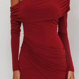 Afroditi Side Sash Draped Mini Dress Wine