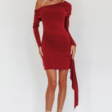 Afroditi Side Sash Draped Mini Dress Wine