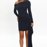 Afroditi Side Sash Draped Mini Dress Navy