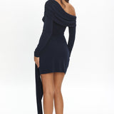 Afroditi Side Sash Draped Mini Dress Navy
