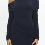 Afroditi Side Sash Draped Mini Dress Navy