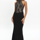 Lovelight Lace Bodice Halter Maxi Dress Black