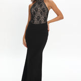Lovelight Lace Bodice Halter Maxi Dress Black