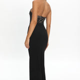 Lovelight Lace Bodice Halter Maxi Dress Black