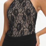 Lovelight Lace Bodice Halter Maxi Dress Black