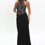 Lovelight Lace Bodice Halter Maxi Dress Black