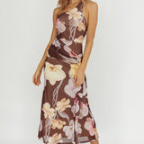 Kimbra Waist Sash Maxi Dress Floral Brown
