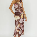 Kimbra Waist Sash Maxi Dress Floral Brown