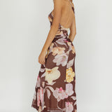 Kimbra Waist Sash Maxi Dress Floral Brown