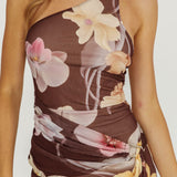 Kimbra Waist Sash Maxi Dress Floral Brown