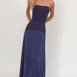 Star Avenue Strapless Drop Waist Maxi Dress Navy