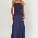 Star Avenue Strapless Drop Waist Maxi Dress Navy