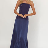 Star Avenue Strapless Drop Waist Maxi Dress Navy