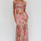 Sunset High Sheer Hem Maxi Skirt Floral Blush