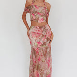 Sunset High Sheer Hem Maxi Skirt Floral Blush