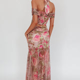 Sunset High Sheer Hem Maxi Skirt Floral Blush