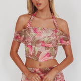 Sunset High Halterneck Crop Top Floral Blush