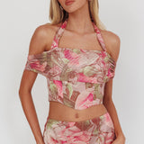 Sunset High Halterneck Crop Top Floral Blush