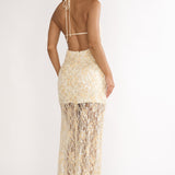 One Night Halterneck Maxi Dress Sequin Butter