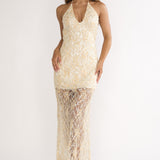 One Night Halterneck Maxi Dress Sequin Butter