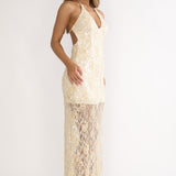 One Night Halterneck Maxi Dress Sequin Butter