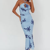 One Night Cowl Halterneck Maxi Dress Lily Blue