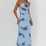 One Night Cowl Halterneck Maxi Dress Lily Blue