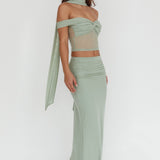 All The Lights Ruched Midi Skirt Sage