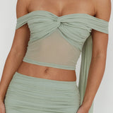 All The Lights Off-Shoulder Crop Top Sage