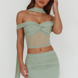 All The Lights Off-Shoulder Crop Top Sage