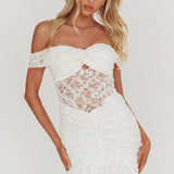 All The Lights Off-Shoulder Lace Mini Dress White