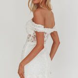 All The Lights Off-Shoulder Lace Mini Dress White