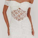 All The Lights Off-Shoulder Lace Mini Dress White