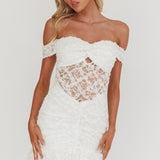 All The Lights Off-Shoulder Lace Mini Dress White