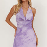 Calm Seas Cowl Halterneck Mini Dress Marbled Lilac