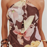 Wisteria Cowl Halterneck Top Floral Brown