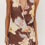 Joa Halterneck Mini Dress Floral Brown