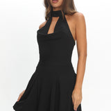 Charlene Cowl Halterneck Mini Dress Black